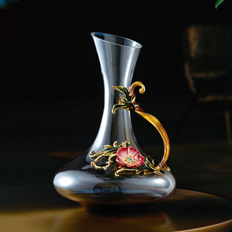 Classic Floral Decanter & Wine Glass Set with Gold Accents