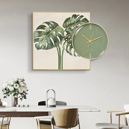 Monstera Leaf & Green Clock Wall Set