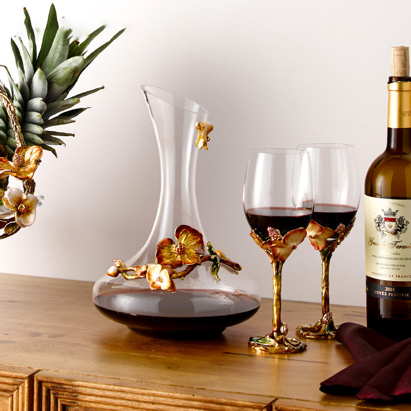 Floral Elegance Decanter & Wine Glasses