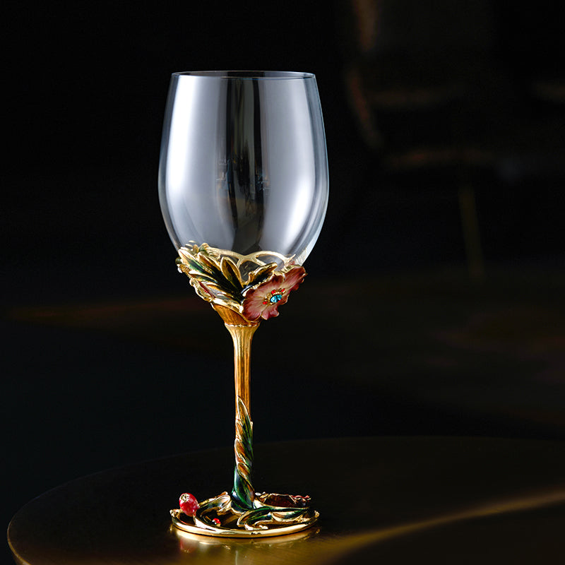 Classic Floral Decanter & Wine Glass Set with Gold Accents