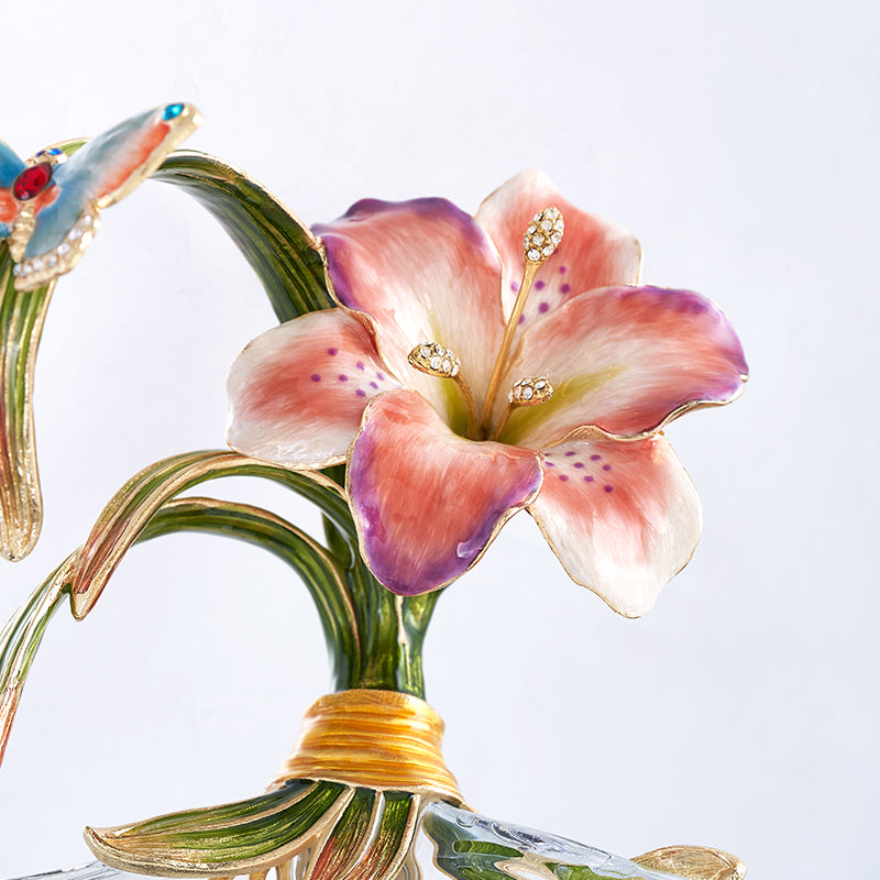 Leaf-Shaped Glass Tray with Classic Floral Design & Butterflies