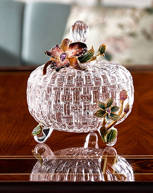 Clear Glass Decorative Bowl with Classic Floral Design