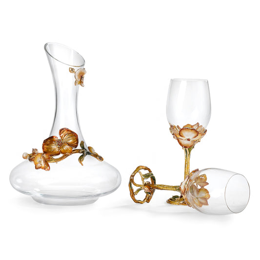 Floral Elegance Decanter & Wine Glasses