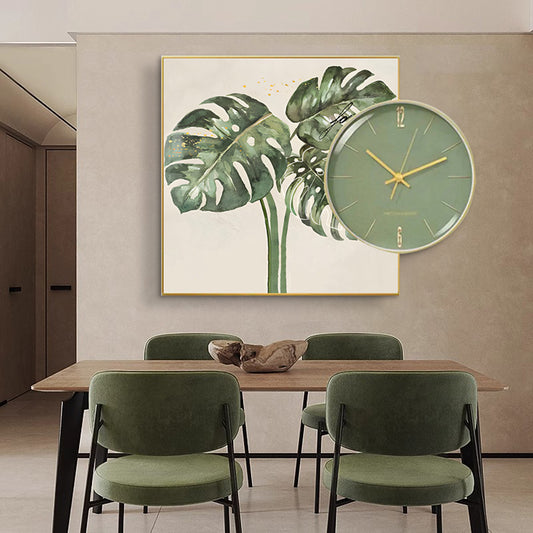 Monstera Leaf & Green Clock Wall Set