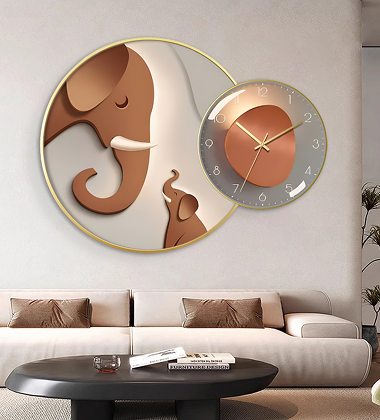 Elephant Grace & Modern Clock Wall Set
