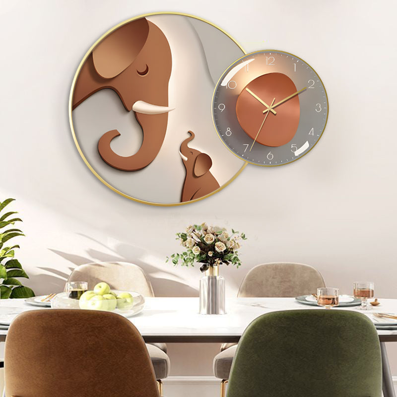 Elephant Grace & Modern Clock Wall Set