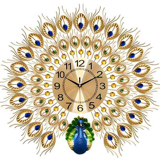 Gold Peacock Design Wall Clock